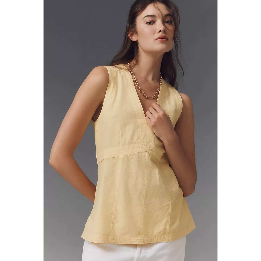 Anthropologie Pilcro Sleeveless Linen Blend Tunic Top Sz S Yellow Preppy Coastal